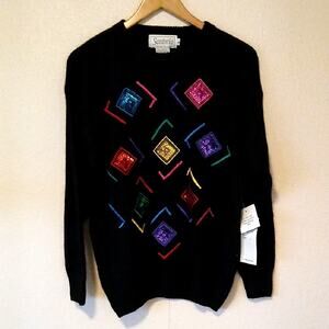 Vintage 1992 Santoria Multicolor Sequin Holiday Sweater Silk/angora/lambswool